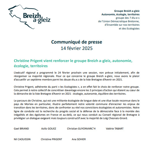 Communiqué de presse du 14/02/2025