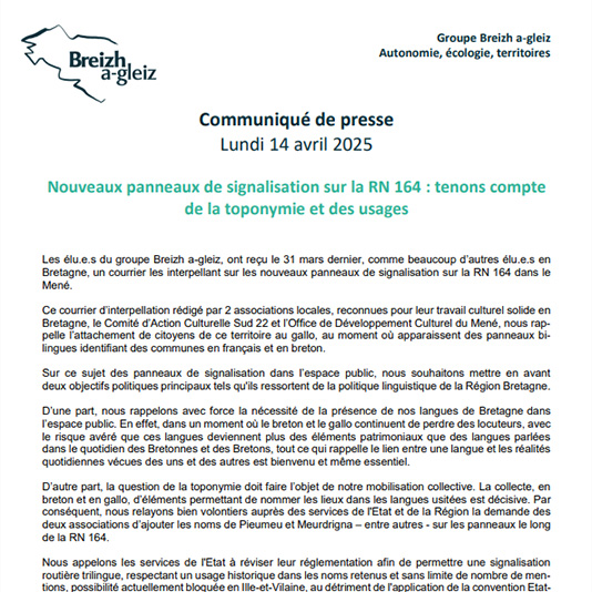 Communiqué de presse du 14/04/2025